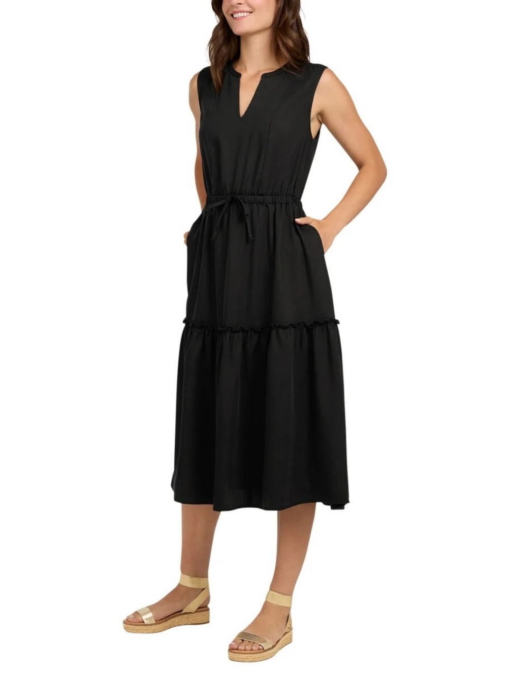 NWT Lands End Tiered Midi Dress Sz Large - Picture 3 of 8